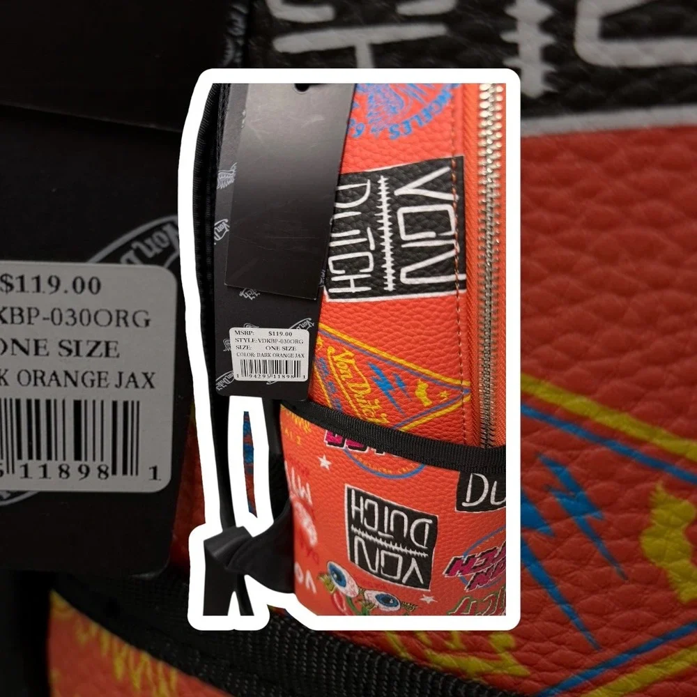 New Von Dutch‎ Orange Eye Print Mini Backpack Bag